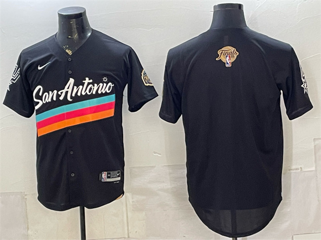 Men's San Antonio Spurs Blank Black 2026 Finals Patch City Edition Stitched Baseball Jersey